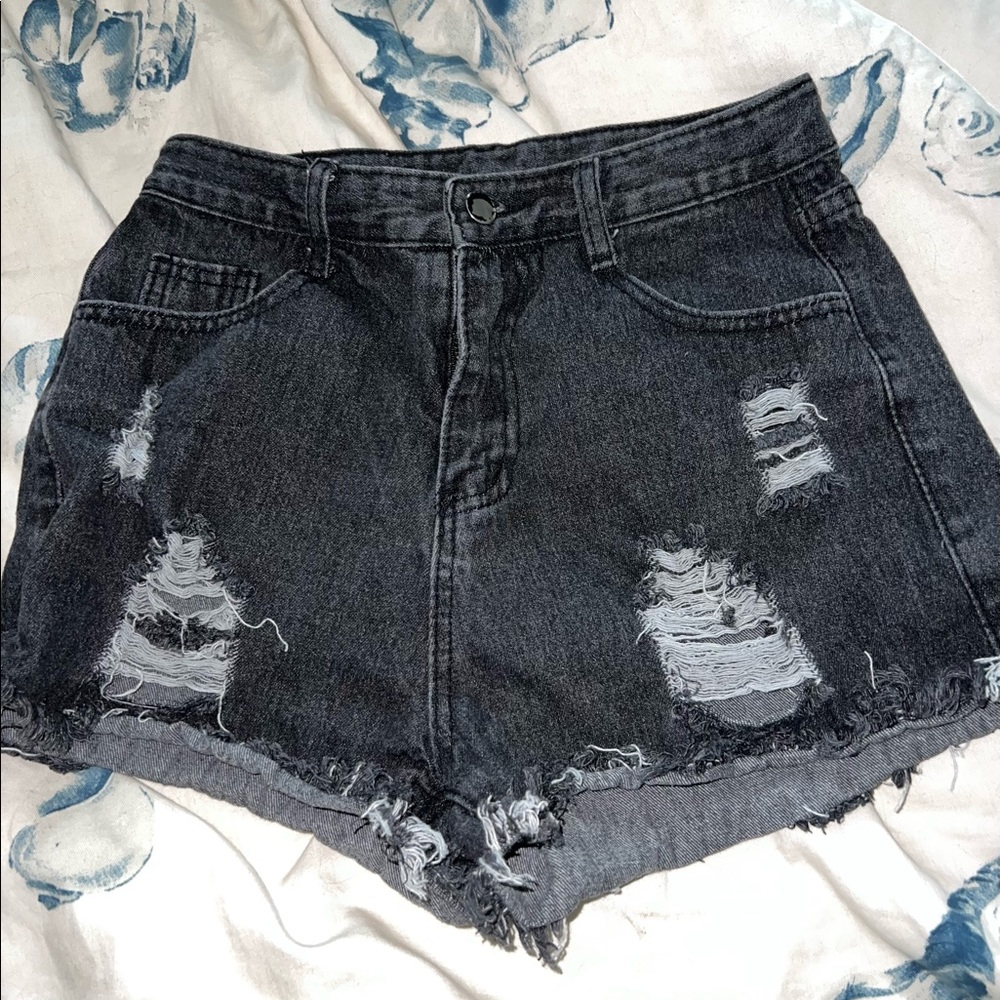 Shein black distressed shorts, Sz S